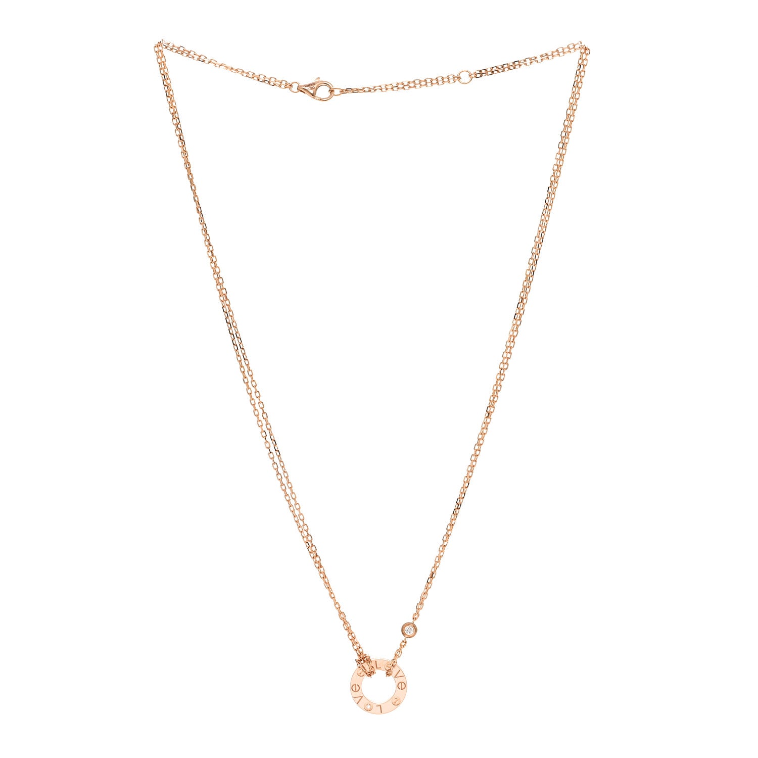 Cartier 18K Pink Gold 2 Diamond LOVE Necklace 3 of 8