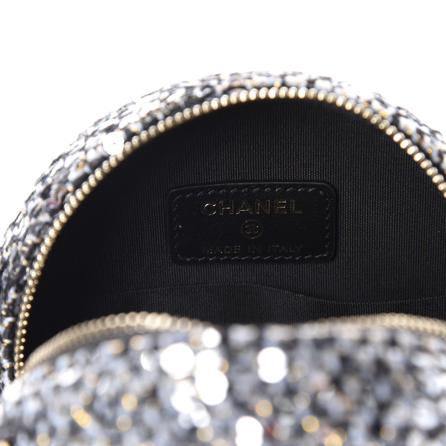Sequin 19 Round Clutch With Chain Silver Black