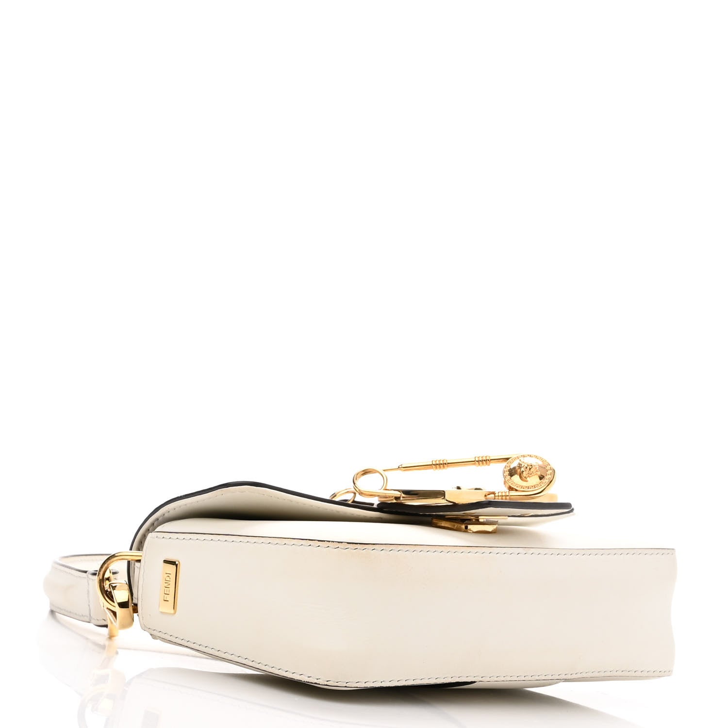 Fendi X VERSACE Vitello Seta Fendace Mini Brooch Baguette White Ice 4 of 15