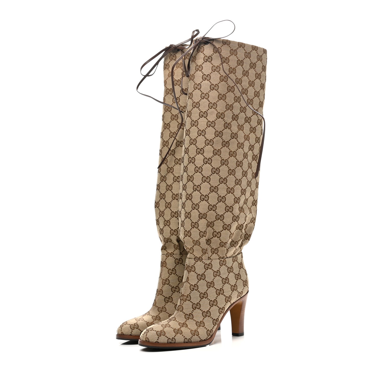 Monogram Malaga Kid Lisa Mid Heel Boots 36.5 Beige Ebony