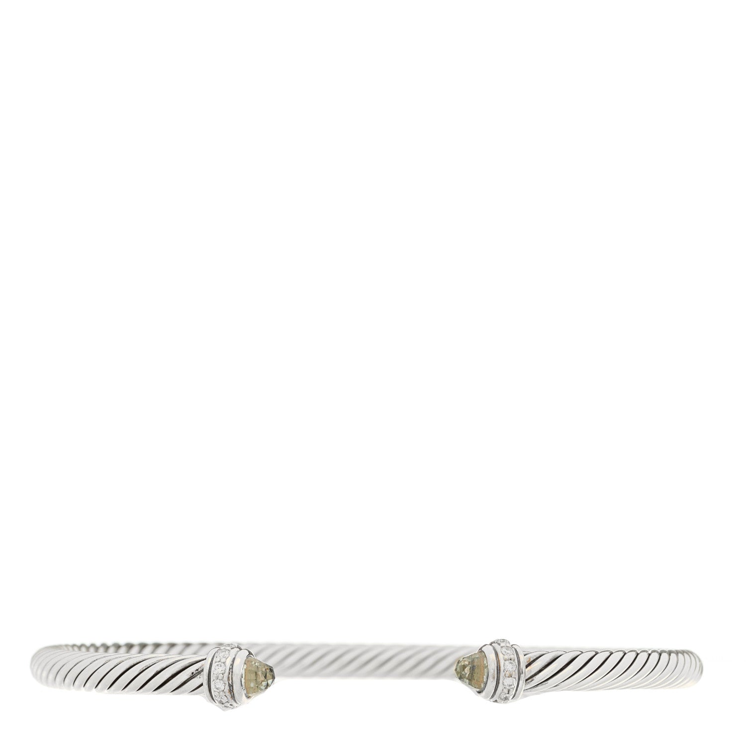 David Yurman Sterling Silver Diamond Prasiolite 4mm Cable Classics Bracelet 3 of 4