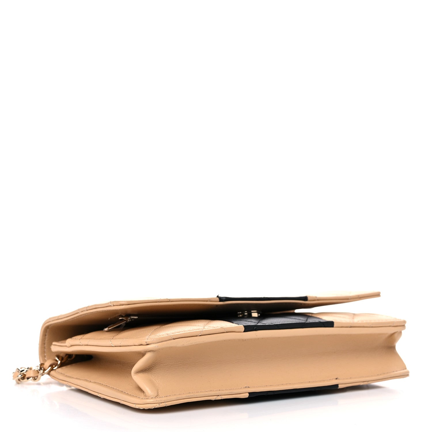 Chanel Lambskin Quilted Wallet On Chain WOC Beige Black 4 of 15