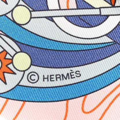 Hermes Silk Odyssey Twilly Rose Pale Bleu Jaune Soufre 3 of 4