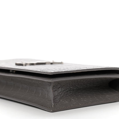 Saint Laurent Crocodile Embossed Classic Kate Monogram Clutch Fog 10 of 12