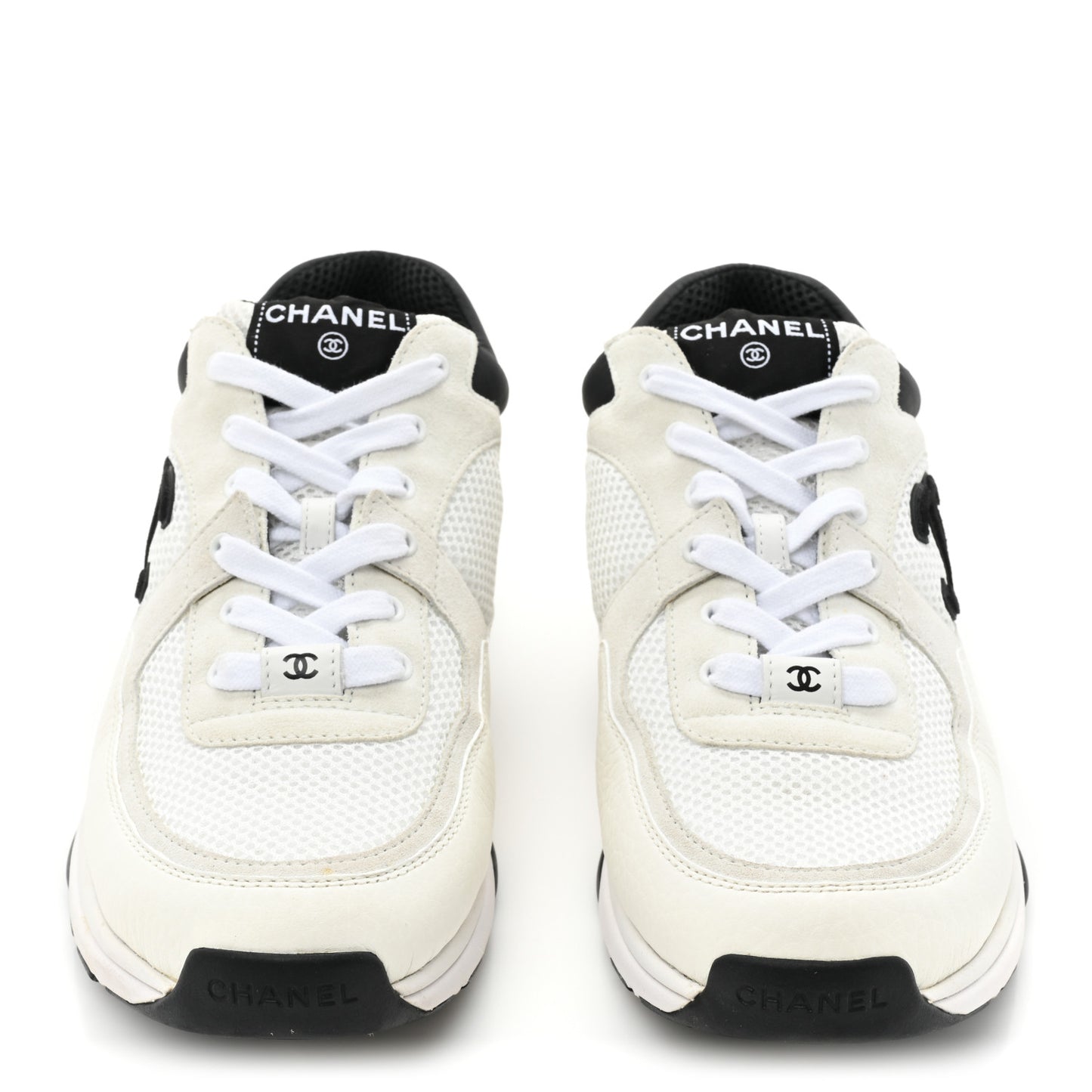 Mesh Suede Calfskin Grained Calfskin Womens CC Sneakers 41 White Black