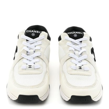 Chanel Mesh Suede Calfskin Grained Calfskin Womens CC Sneakers 41 White Black 2 of 8