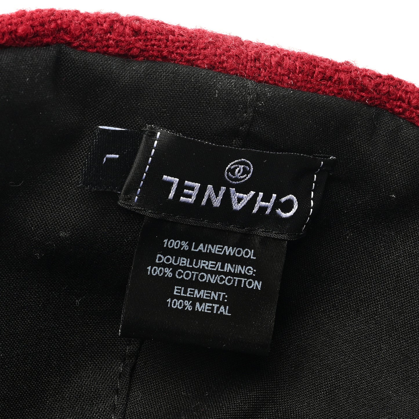 Wool Tweed CC Beret Beanie Hat L Burgundy