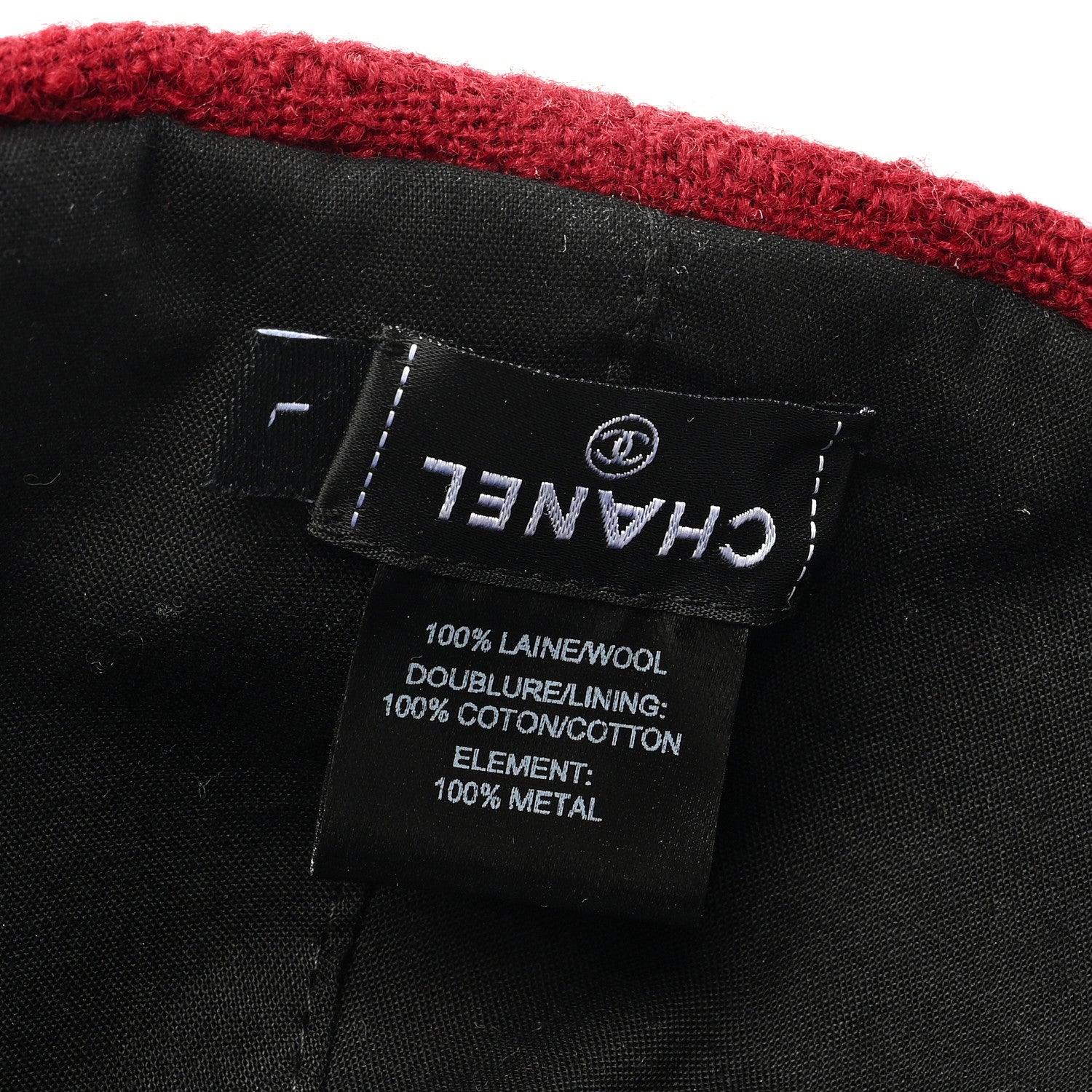 Chanel Wool Tweed CC Beret Beanie Hat L Burgundy 7 of 8