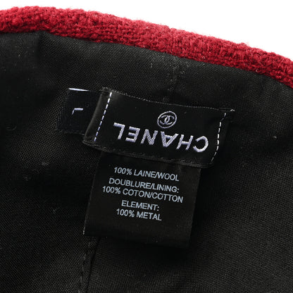 Chanel Wool Tweed CC Beret Beanie Hat L Burgundy 7 of 8