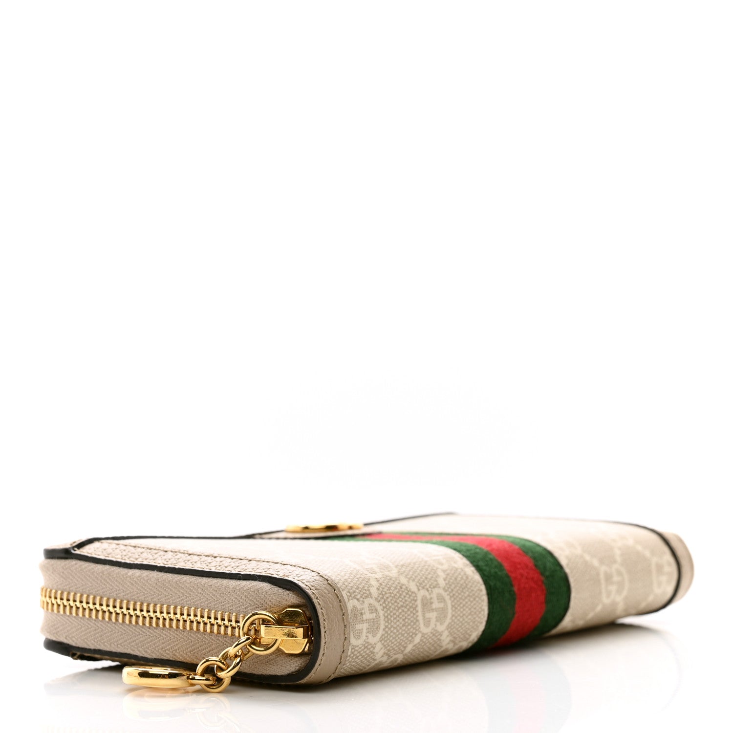 Gucci GG Supreme Monogram Textured Dollar Calfskin Web Ophidia Zip Around Wallet Beige Mystic White Oatmeal 4 of 8