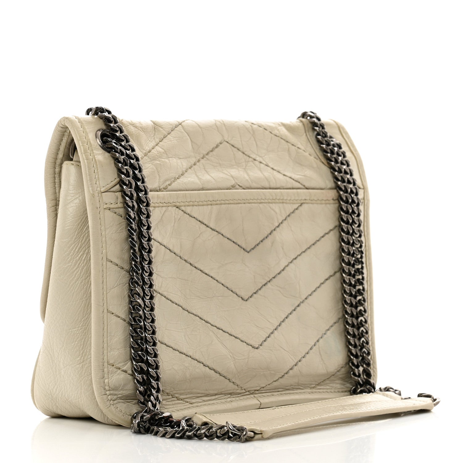 Saint Laurent Crinkled Calfskin Matelasse Monogram Baby Niki Chain Satchel Ivory 3 of 13