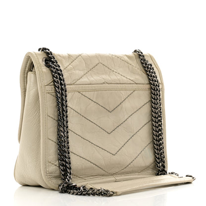 Saint Laurent Crinkled Calfskin Matelasse Monogram Baby Niki Chain Satchel Ivory 3 of 13