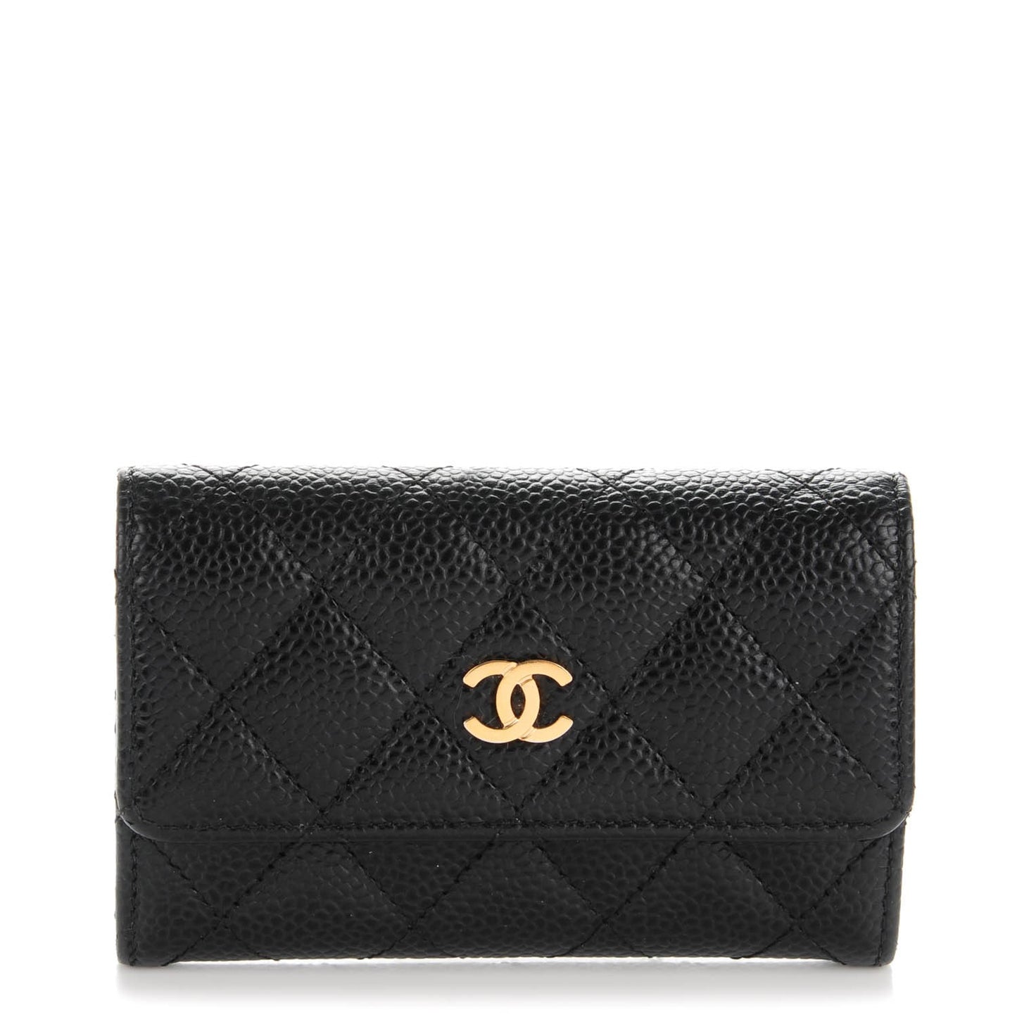 Caviar Quilted Flap Card Holder Black