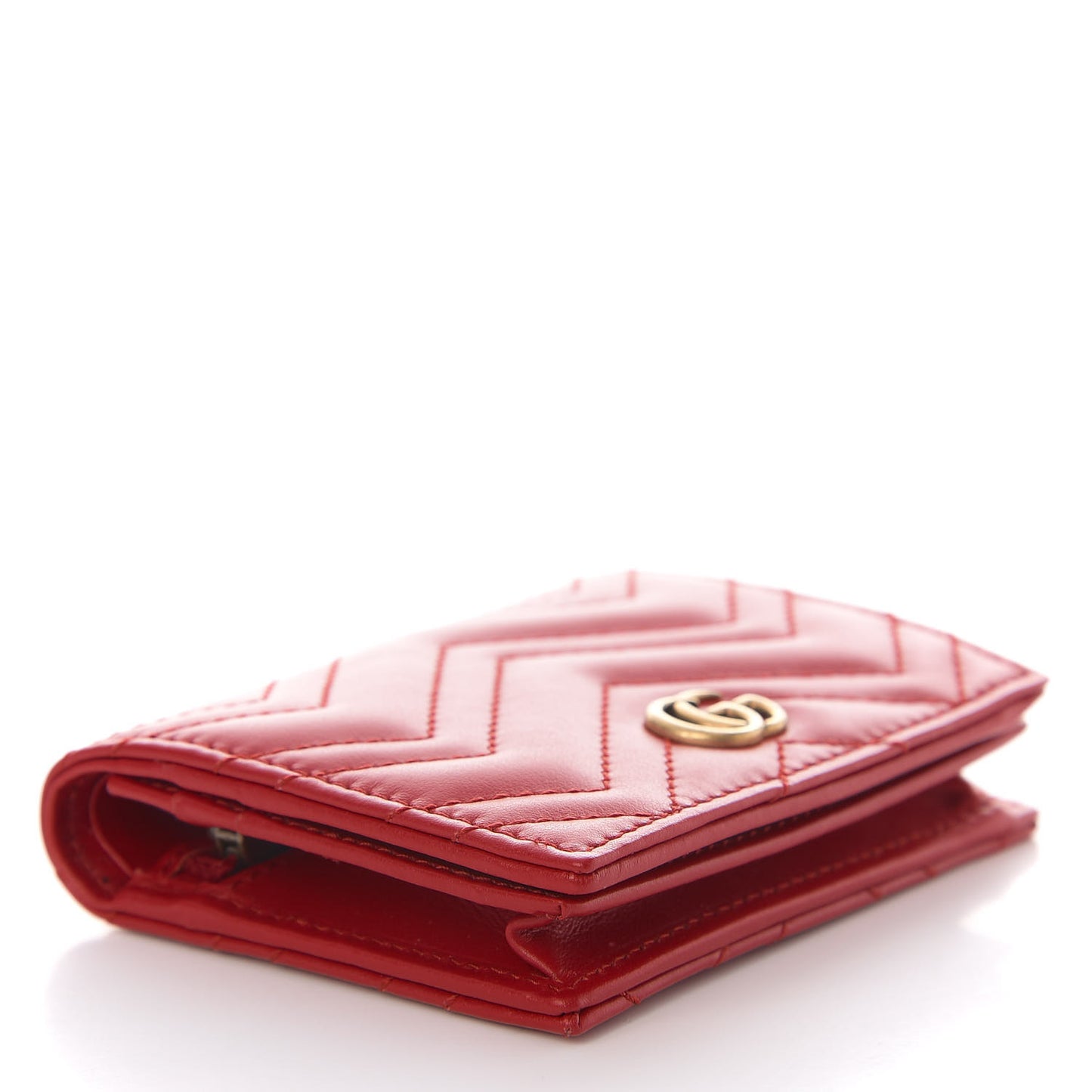 Calfskin Matelasse GG Marmont Card Case Wallet Hibiscus Red