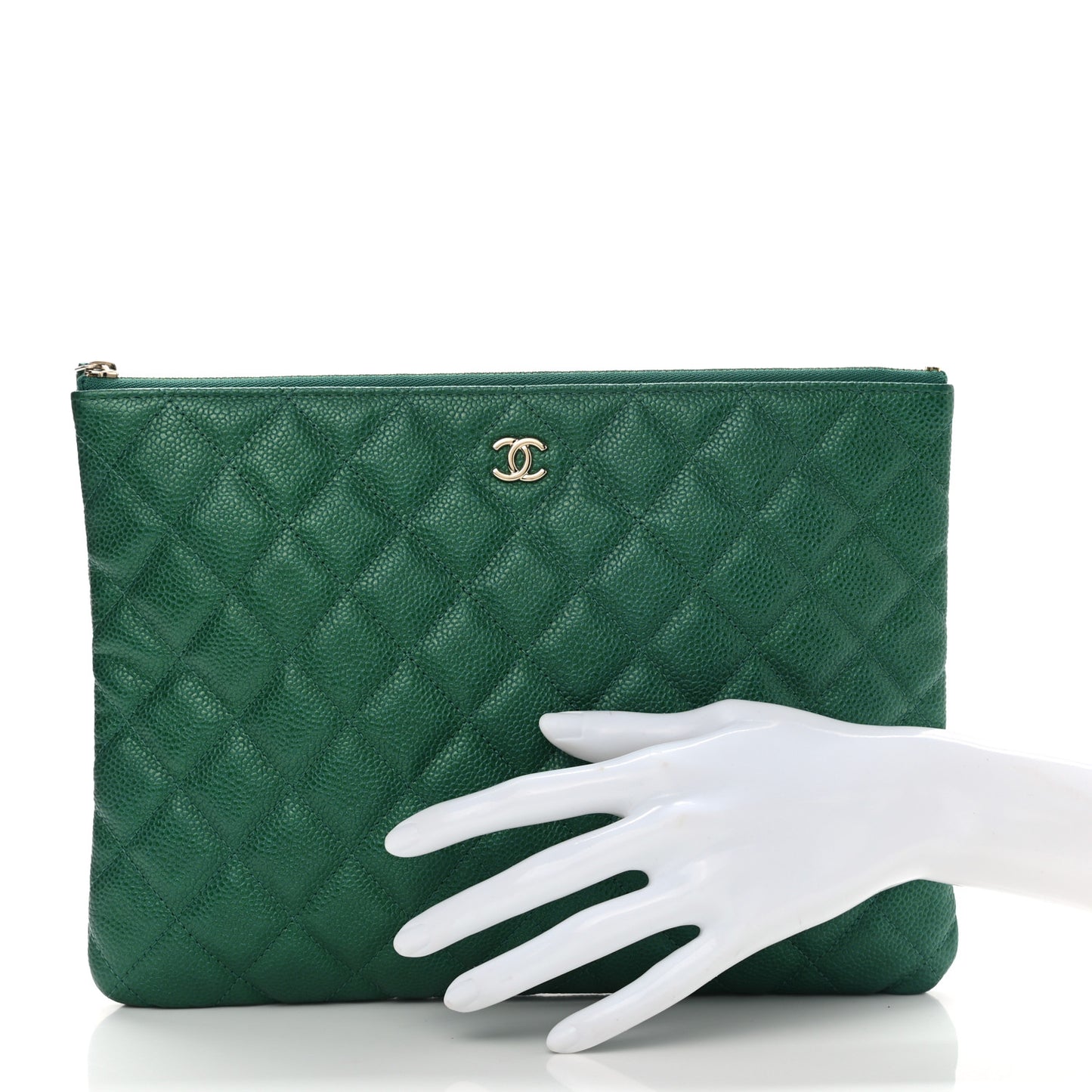 Metallic Caviar Quilted Medium Cosmetic Case Green