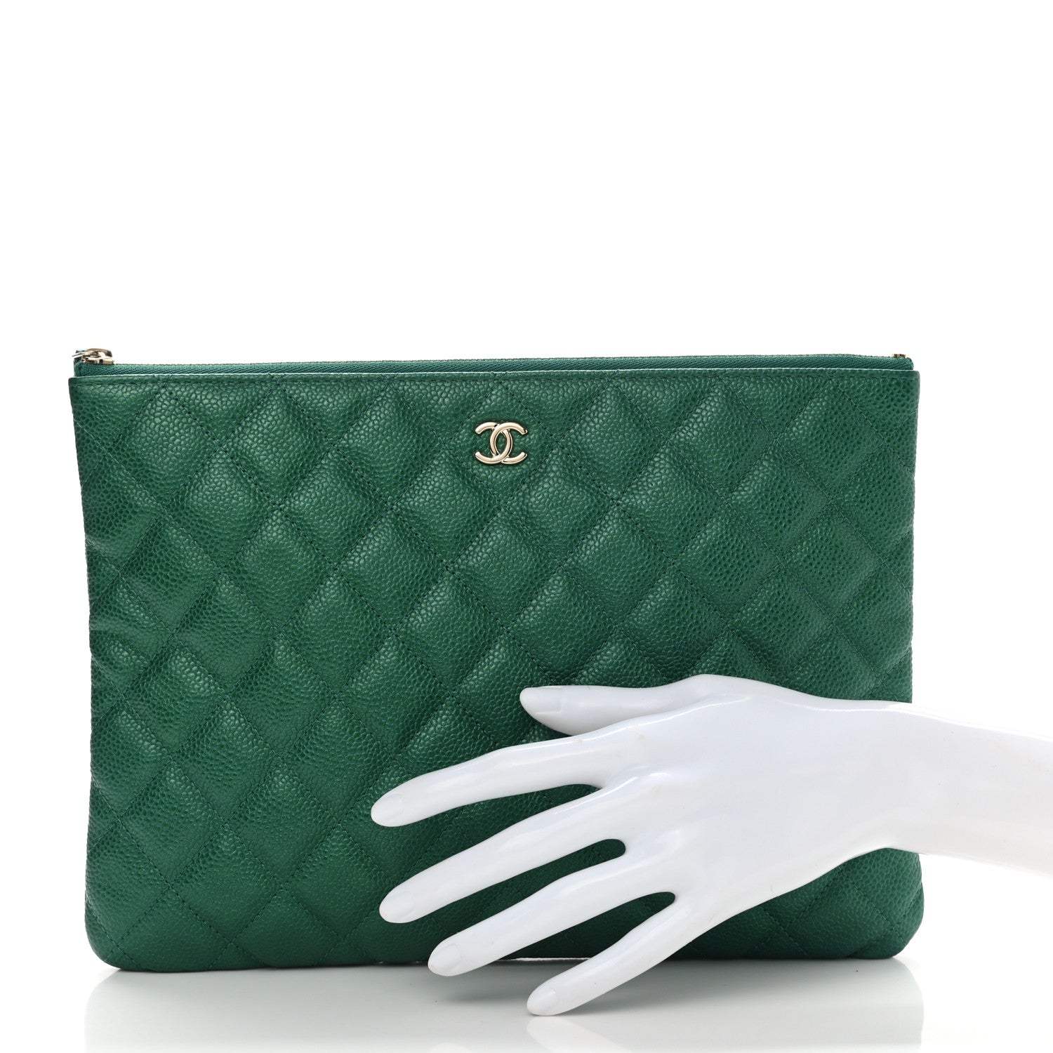 Chanel Metallic Caviar Quilted Medium Cosmetic Case Green 2 of 9