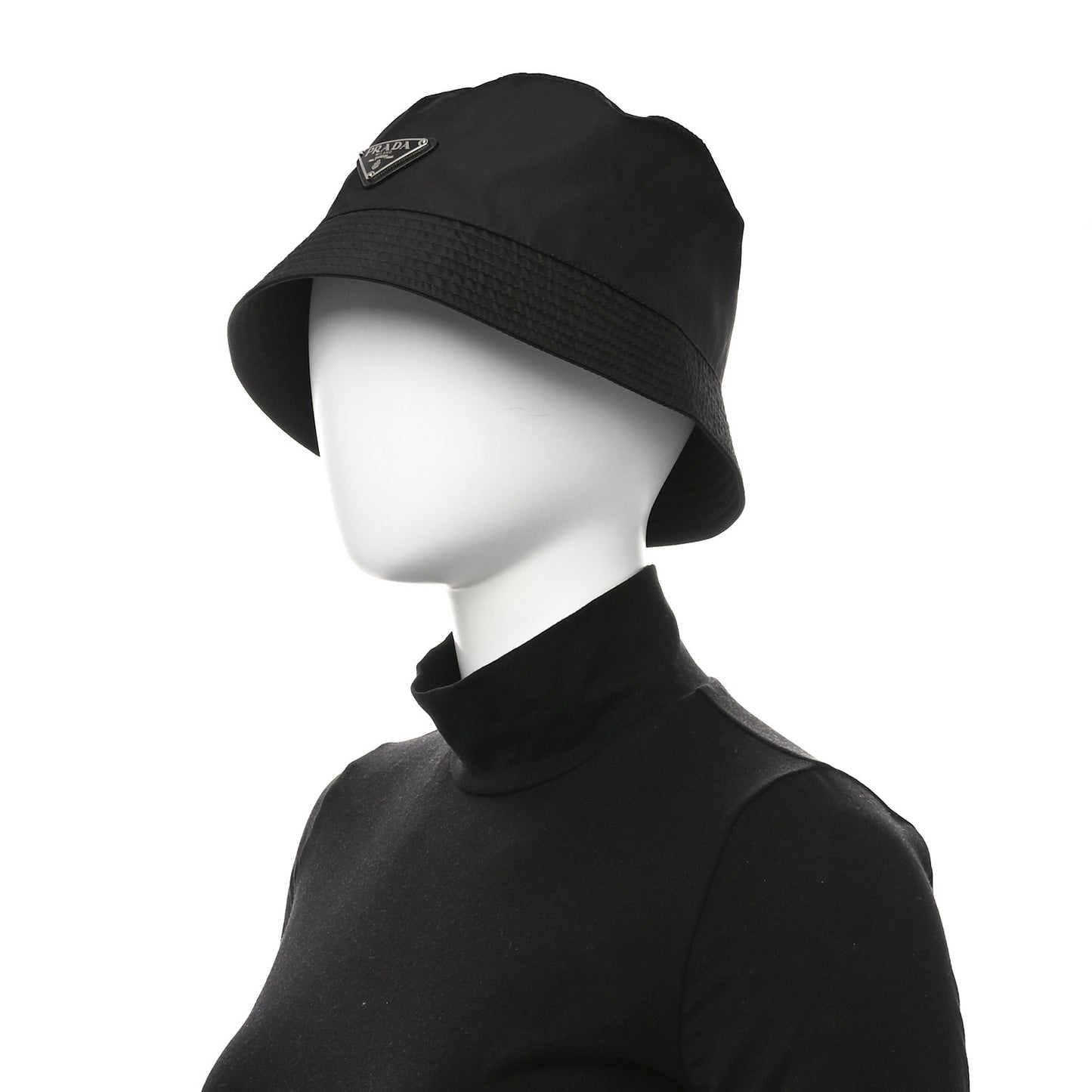 Re-Nylon Metal Triangle Logo Womens Bucket Hat L Black