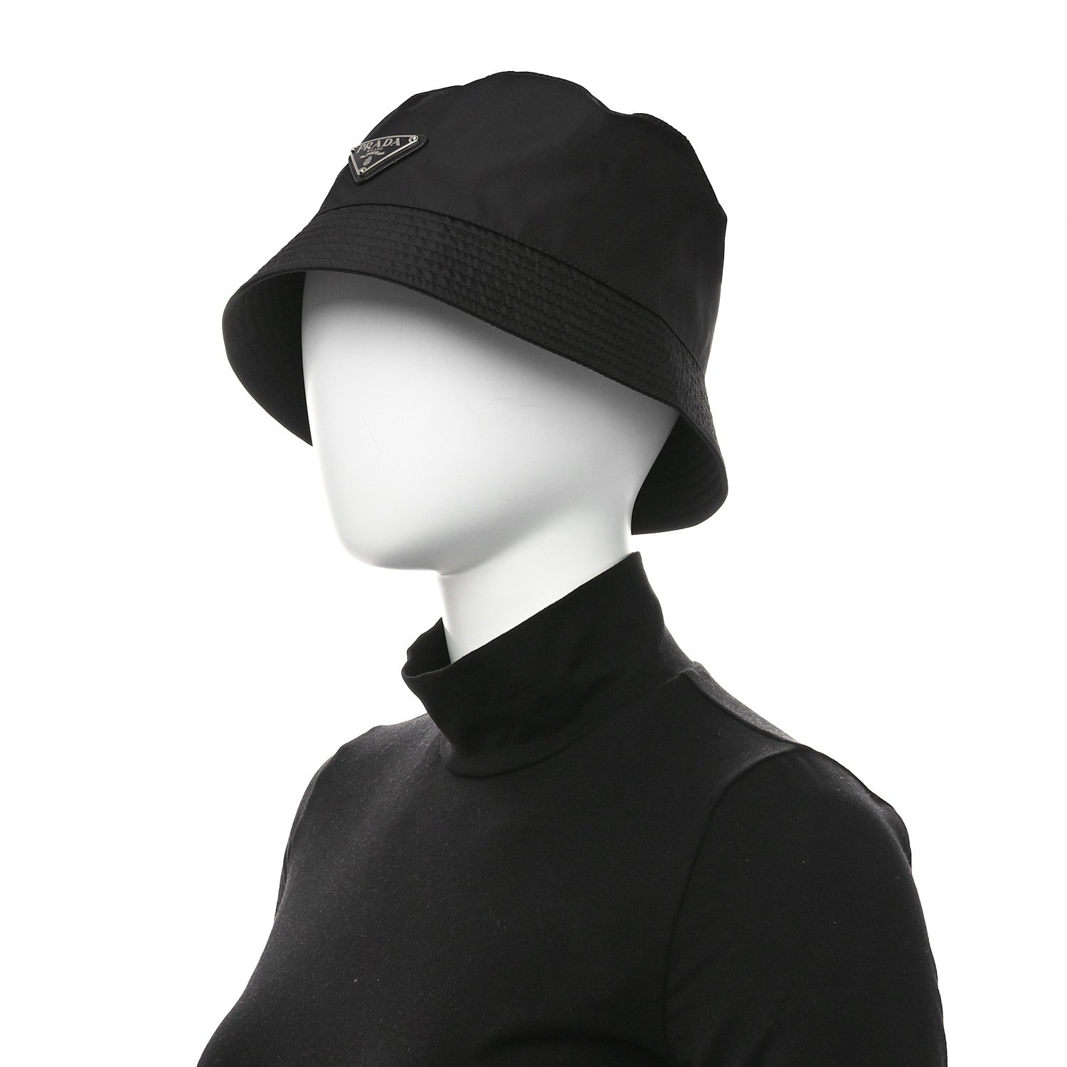 Prada Re-Nylon Metal Triangle Logo Womens Bucket Hat L Black 2 of 9