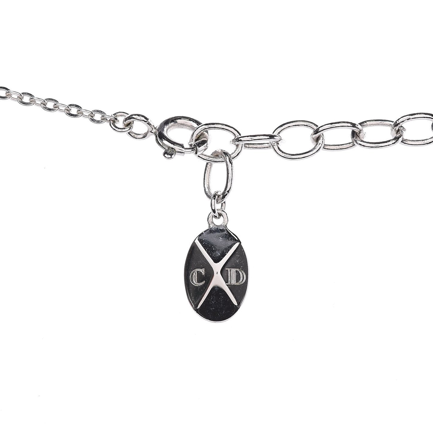 Metal Crystal Logo Necklace Silver