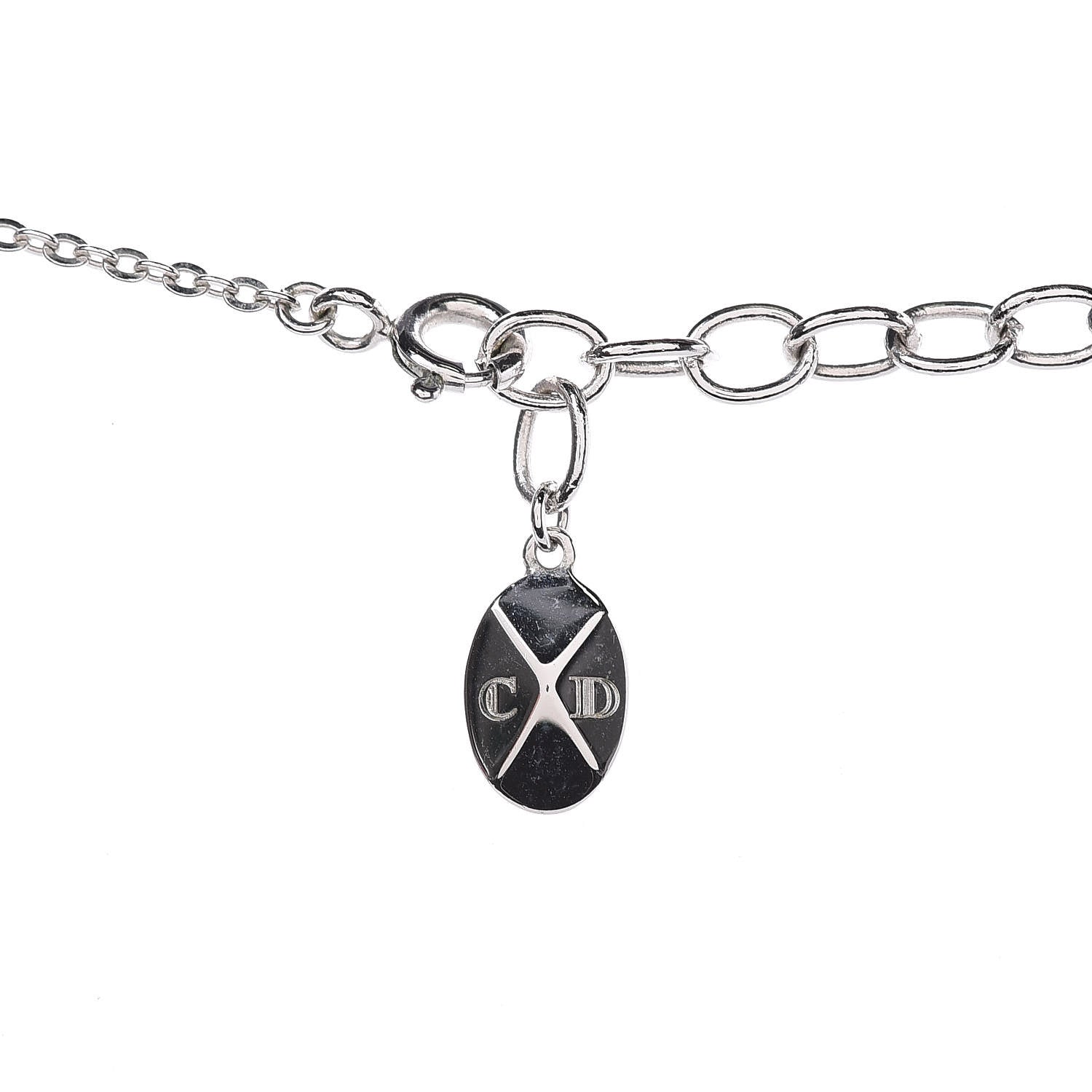 Christian Dior Metal Crystal Logo Necklace Silver 5 of 6