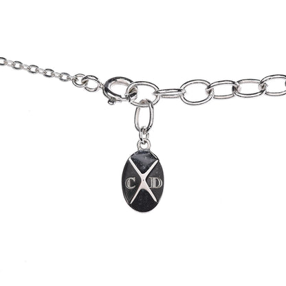 Christian Dior Metal Crystal Logo Necklace Silver 5 of 6