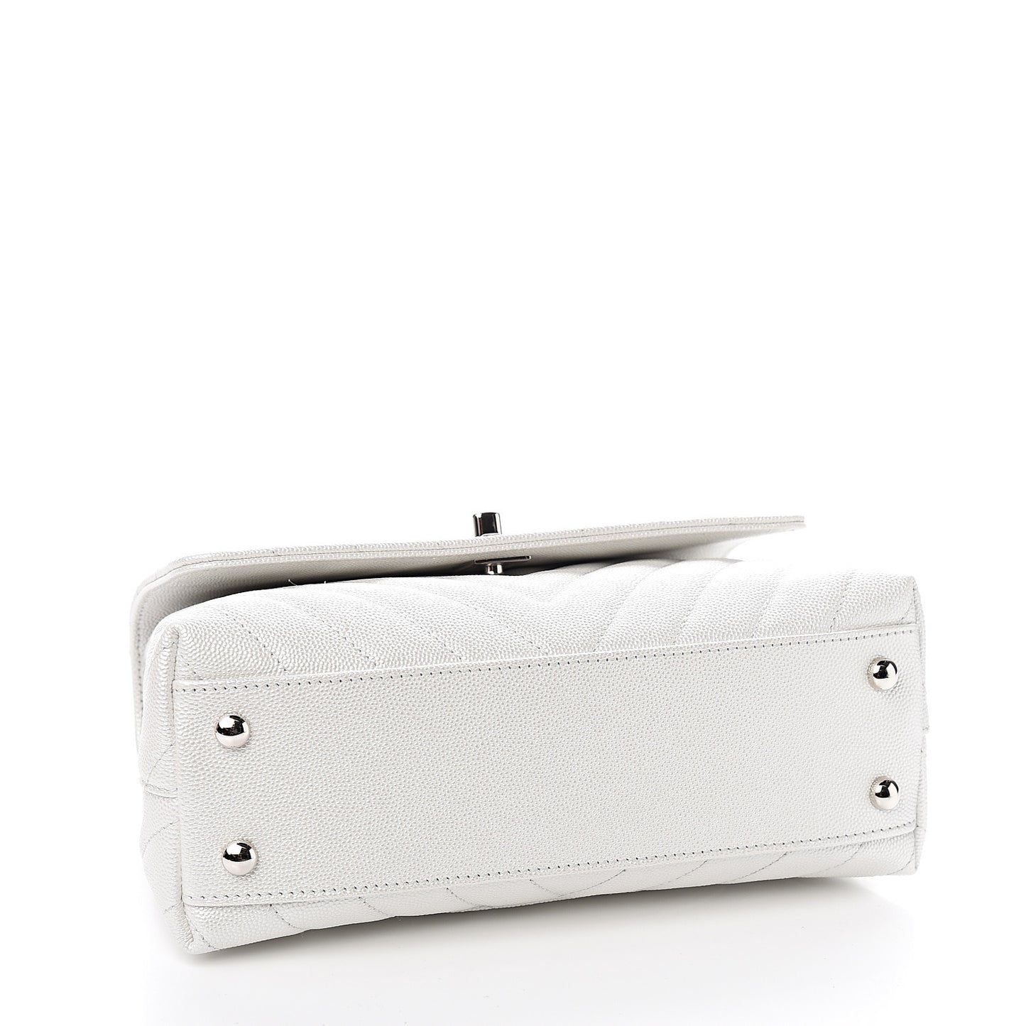 Iridescent Caviar Chevron Quilted Mini Coco Handle Flap White