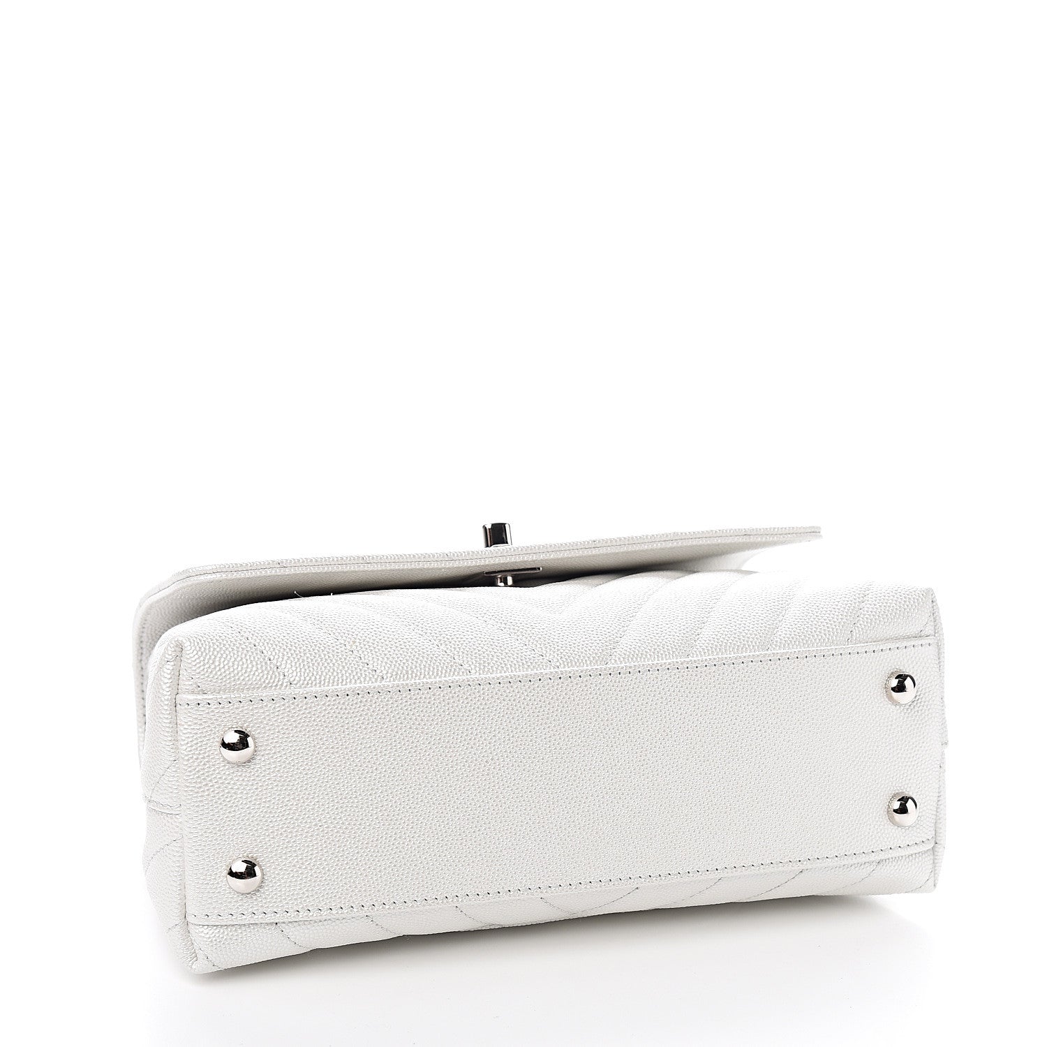 Chanel Iridescent Caviar Chevron Quilted Mini Coco Handle Flap White 3 of 10