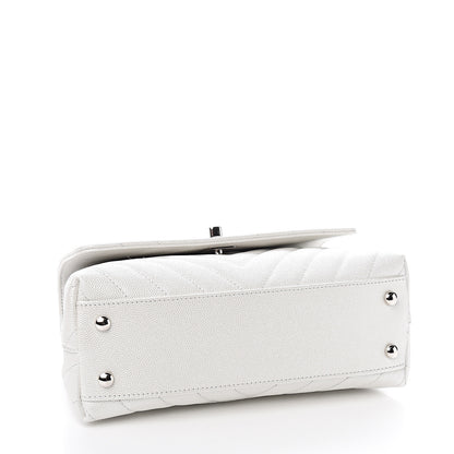 Chanel Iridescent Caviar Chevron Quilted Mini Coco Handle Flap White 3 of 10