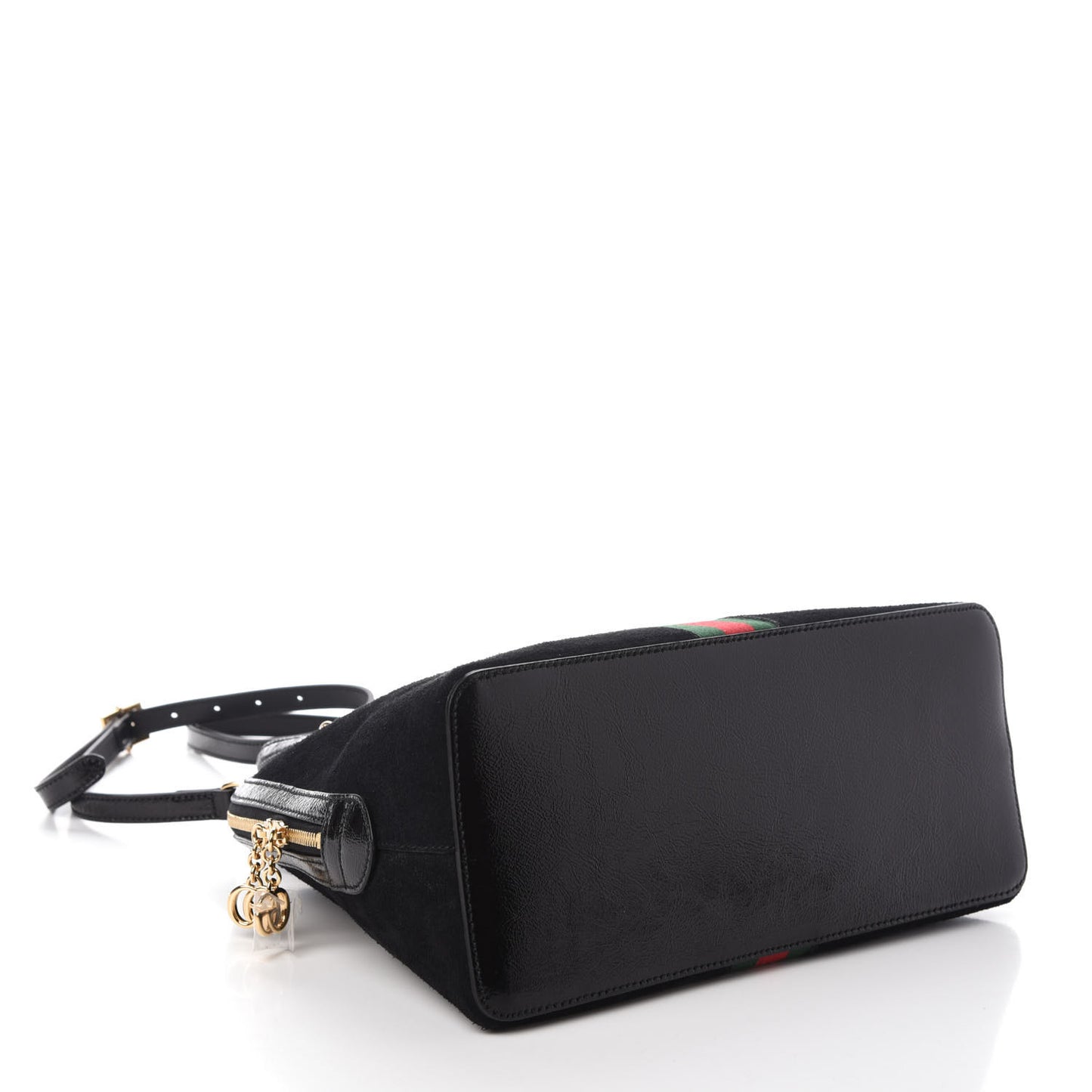 Suede Patent GG Web Medium Ophidia Top Handle Dome Bag Black
