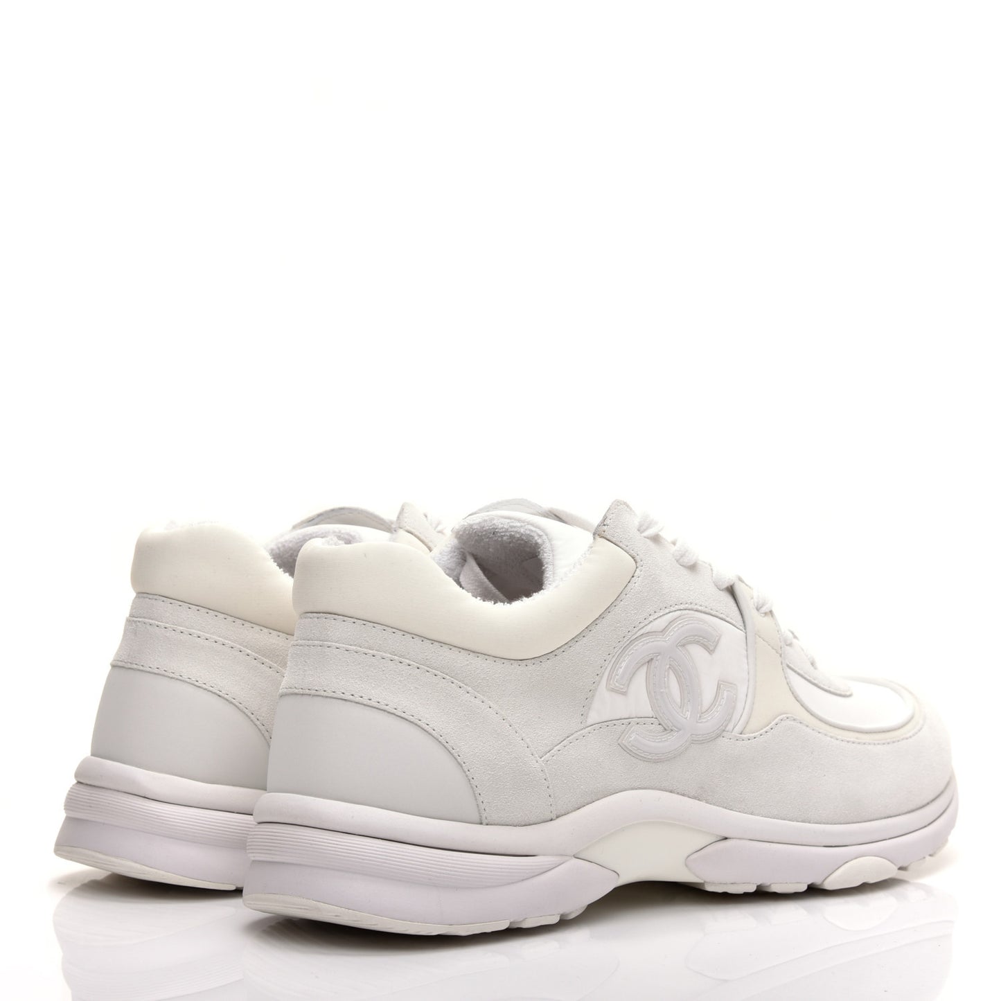Suede Calfskin Fabric Mens CC Sneakers 45 White