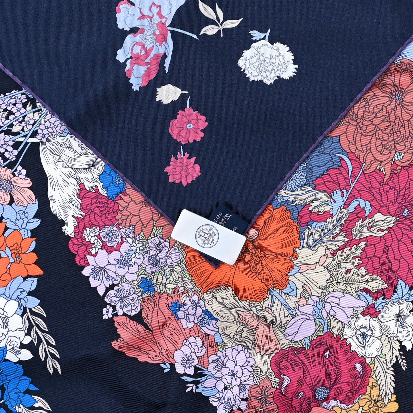 Silk Robe Legere Scarf 90 Marine Parme Rose