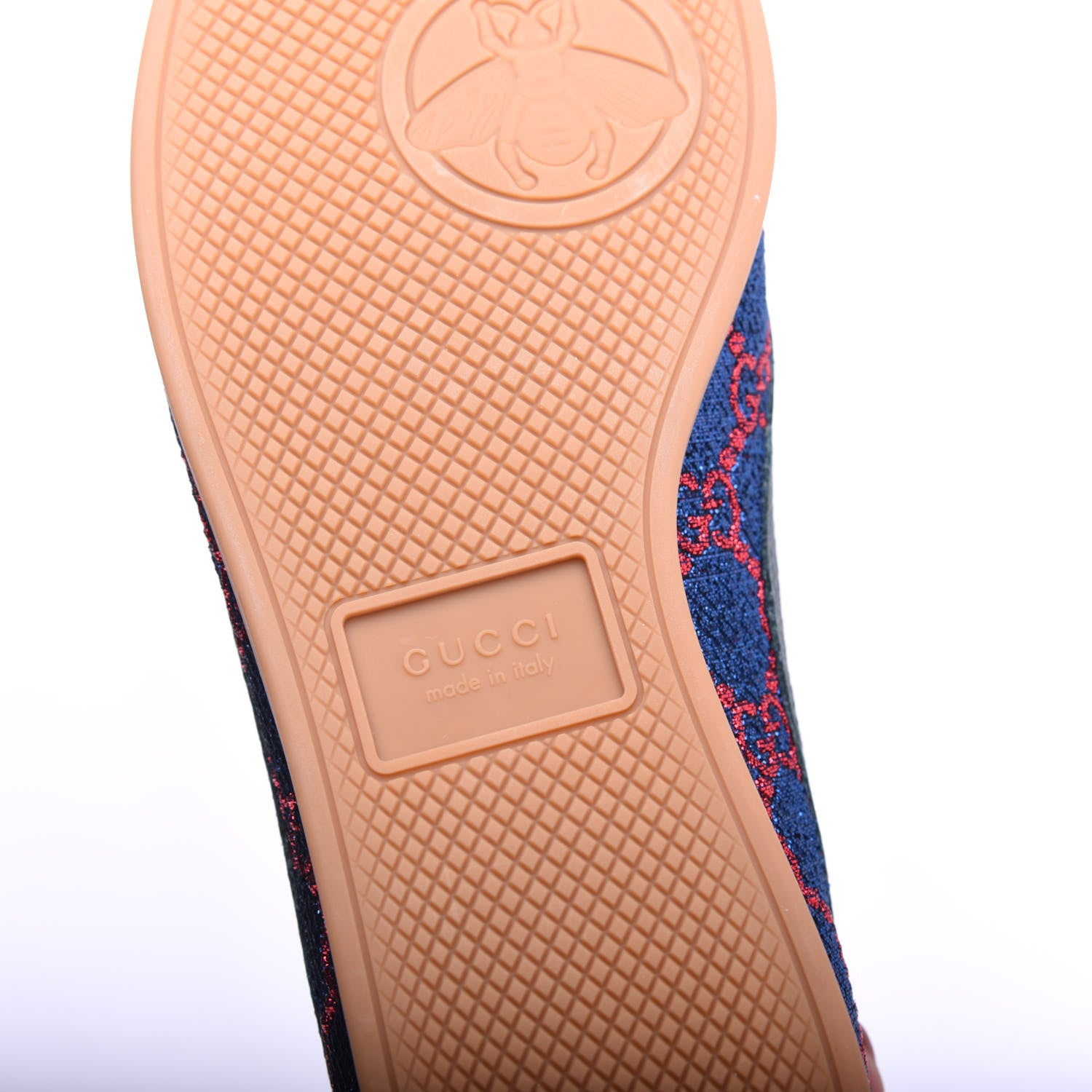 Gucci Lurex Calfskin Web GG Monogram Womens Falacer Sneakers 37 Iridescent Blue Iridescent Red Silver 10 of 11