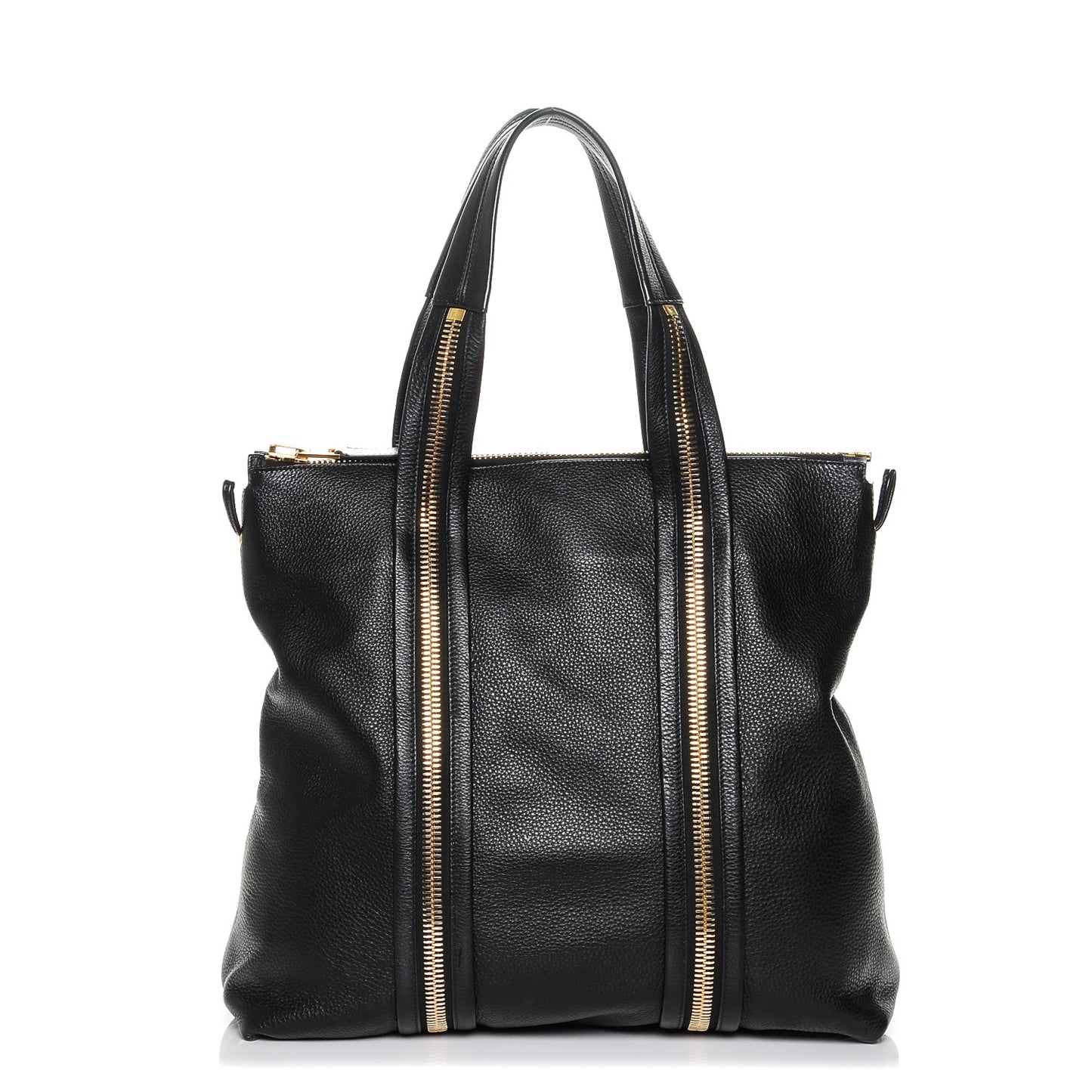 Pebbled Calfskin Medium Amber Zip Tote Black