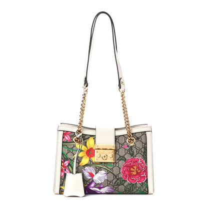 Gucci GG Supreme Monogram Flora Textured Calfskin Small Padlock Tote Beige Ebony Multicolor Mystic White 1 of 11