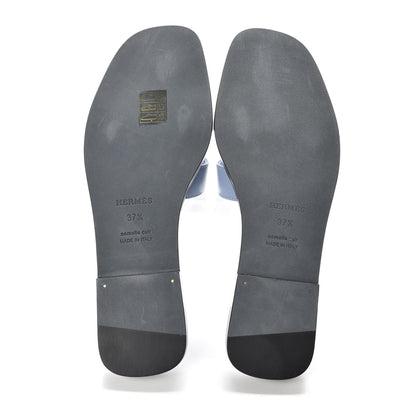 Hermes Calfskin Oran Sandals 37.5 Bleu Bleuet 5 of 10