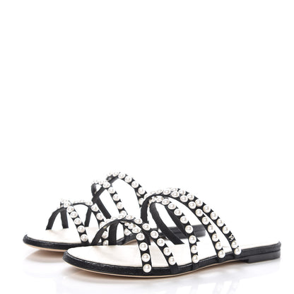 Chanel Crackled Lambskin Pearl Mule Sandals 40 Black 3 of 8