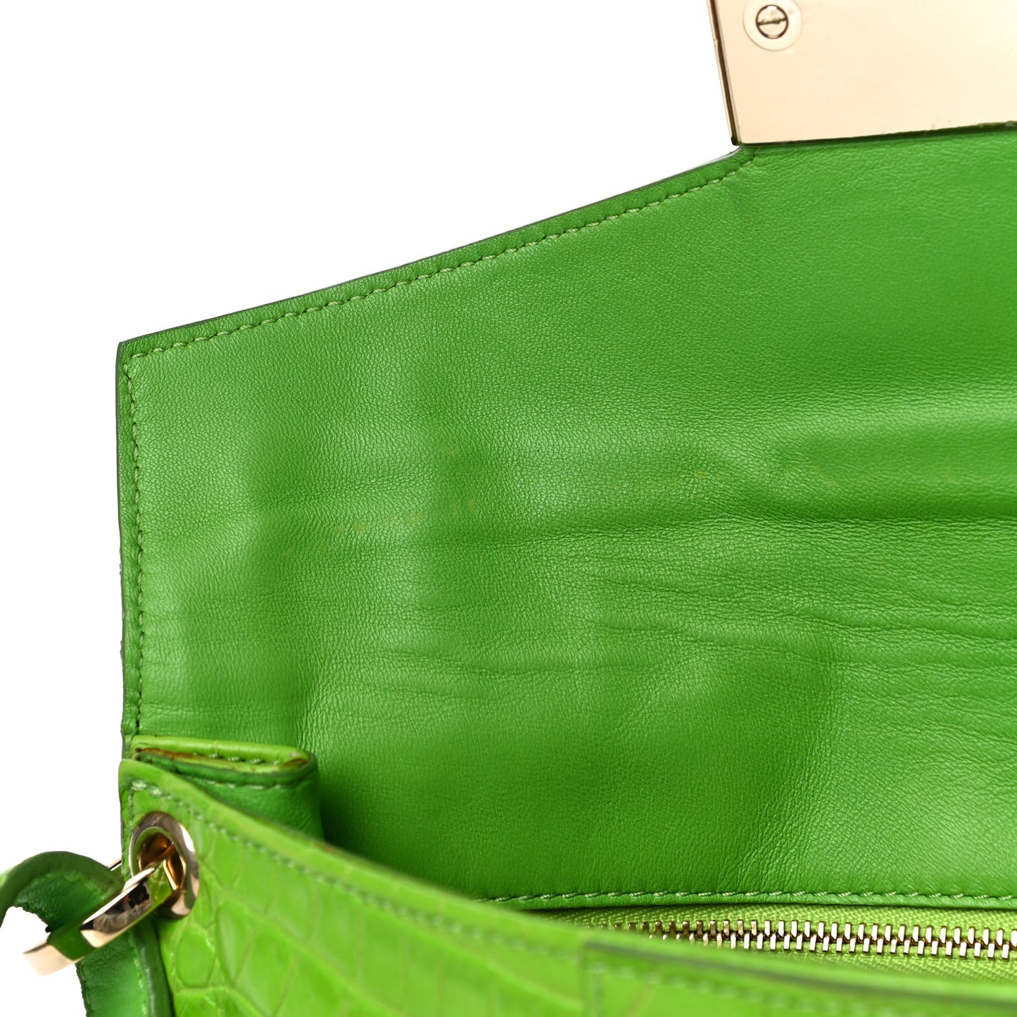Calfskin Crocodile Embossed Rivera Clutch Lime