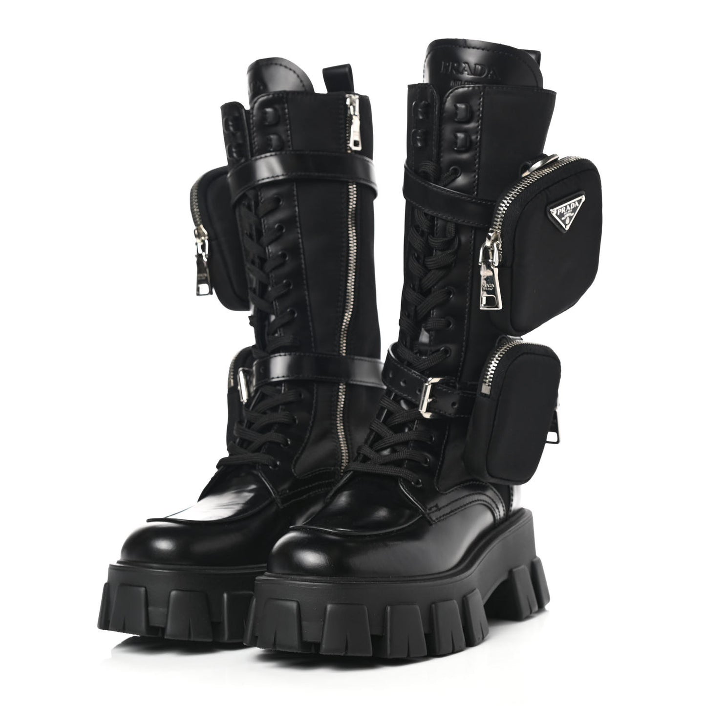 Spazzolato Rois Re-Nylon Metal Triangle Logo Monolith Pouch Pocket 55mm Tall Combat Boots 36 Black