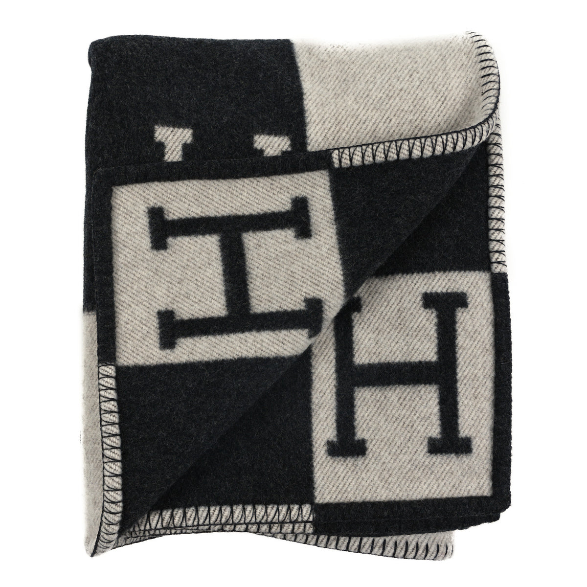 Hermes Wool Cashmere Avalon Blanket Ecru Gris Fonce 2 of 3