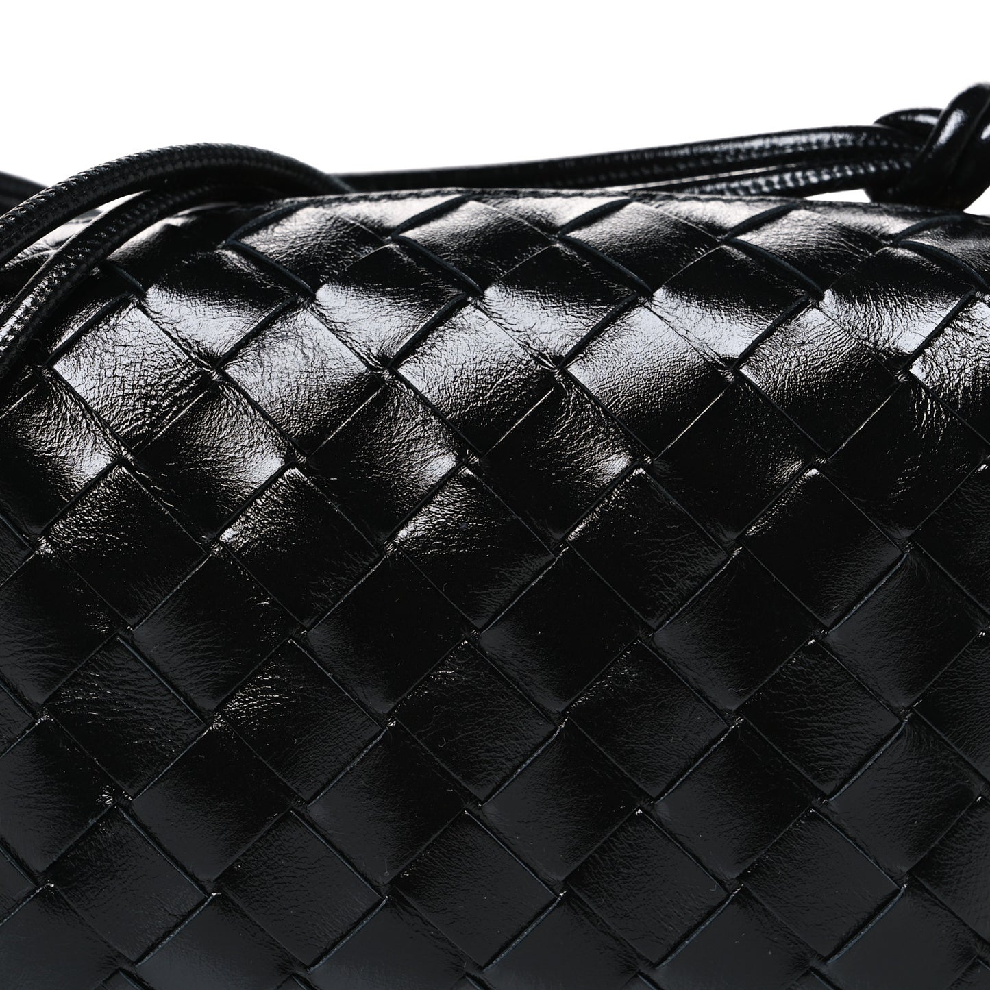 Polished Nappa Intrecciato Metallic Knot Mini Loop Camera Bag Black