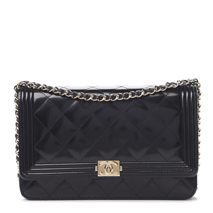 Chanel Patent Calfskin Quilted Boy Wallet On Chain WOC Black 1 of 11