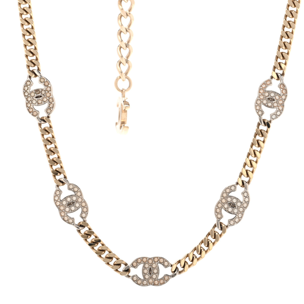 Chanel Crystal Chain CC Necklace Gold Silver 1 of 7