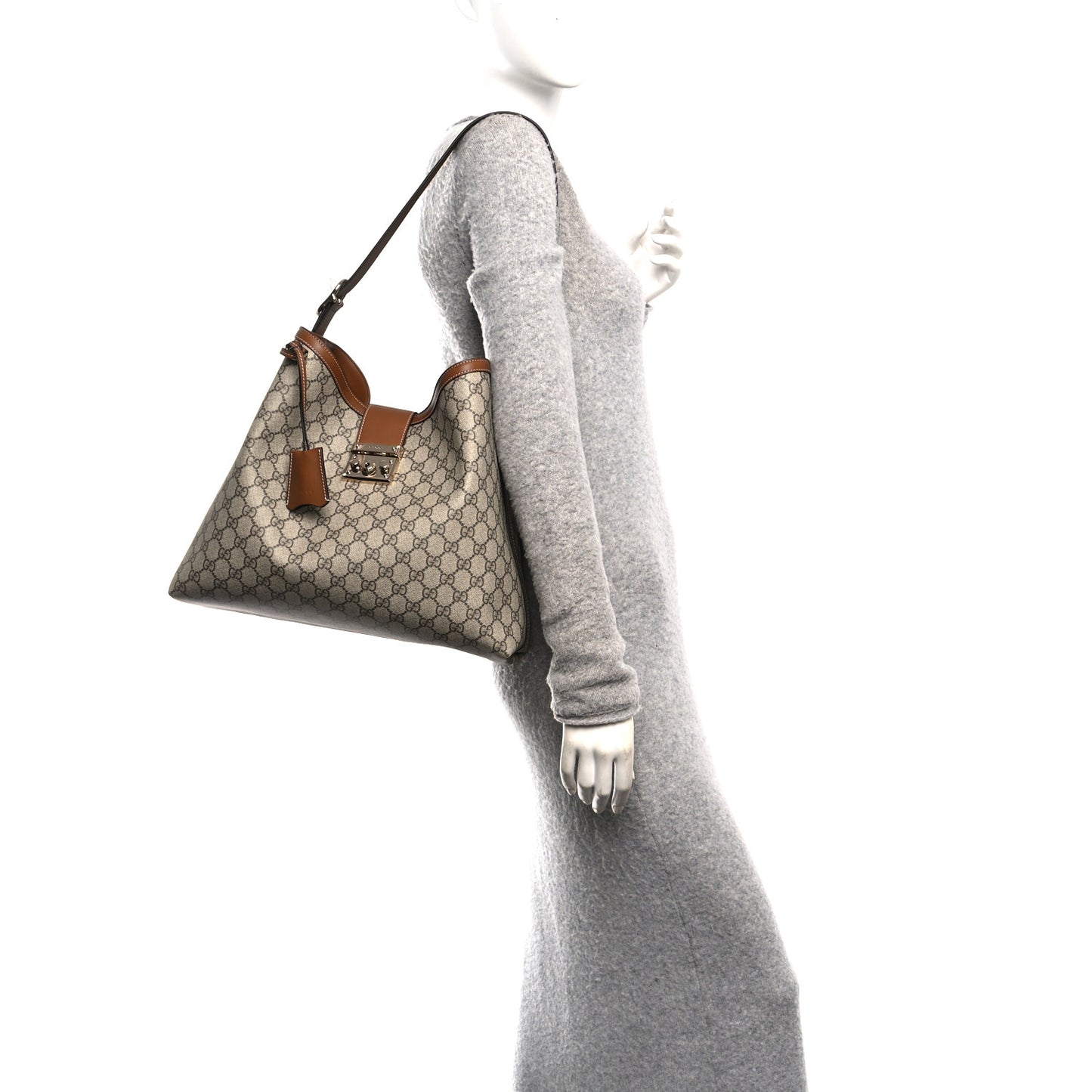 GG Icon Monogram Padlock Shoulder Bag Beige Dark Brown