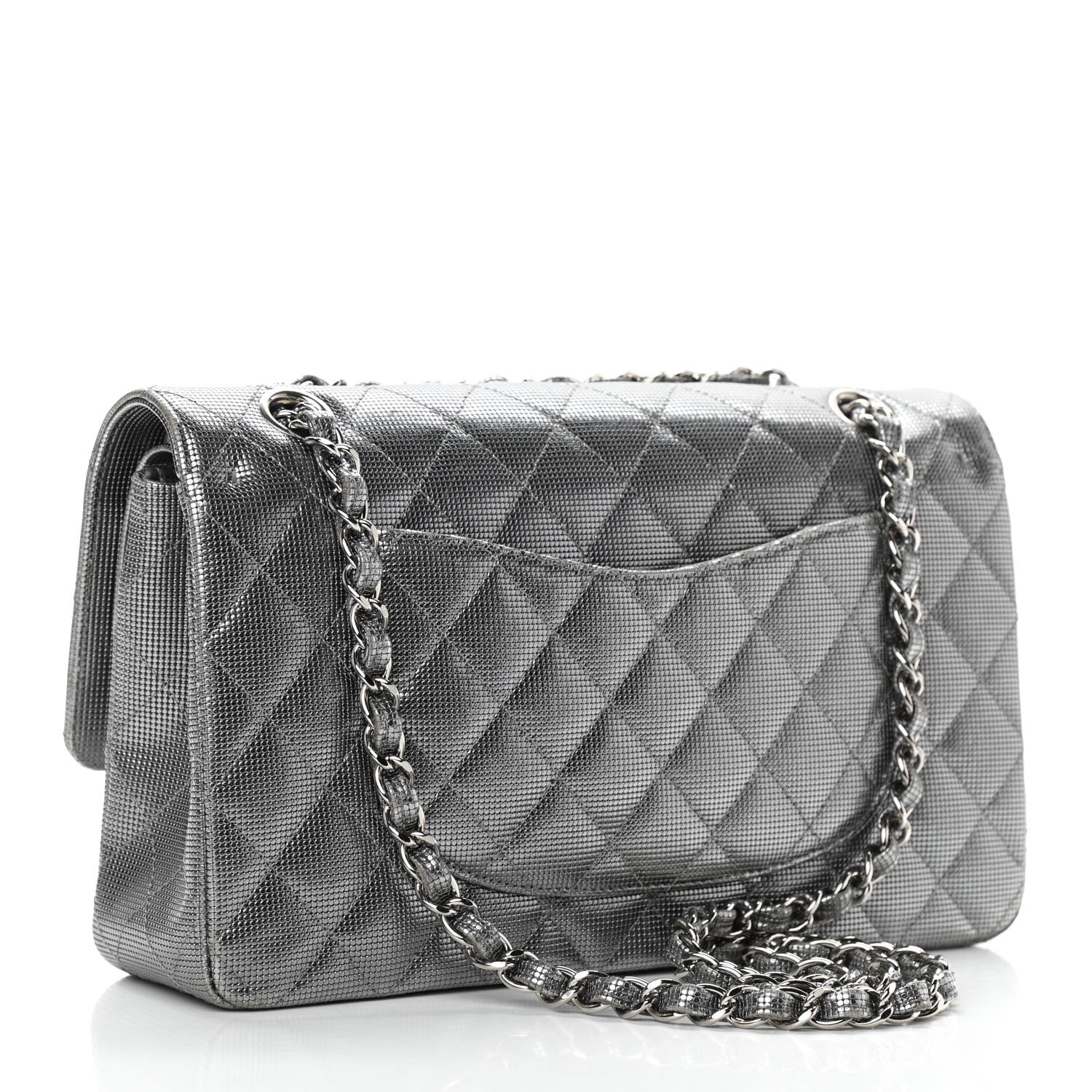 Chanel Calfskin Metallic Pixel Effect Medium Double Flap Silver 3 of 12