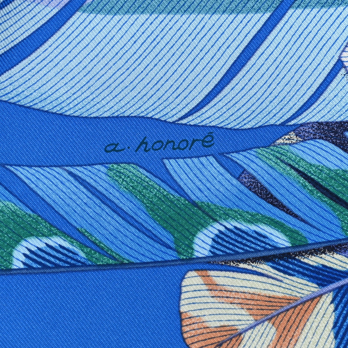 Silk Plumes En Fete Scarf 90 Bleu Cobalt Turquoise