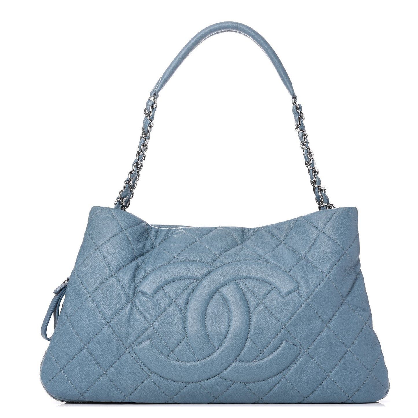 Caviar Quilted Expandable Zip Shoulder Bag Blue