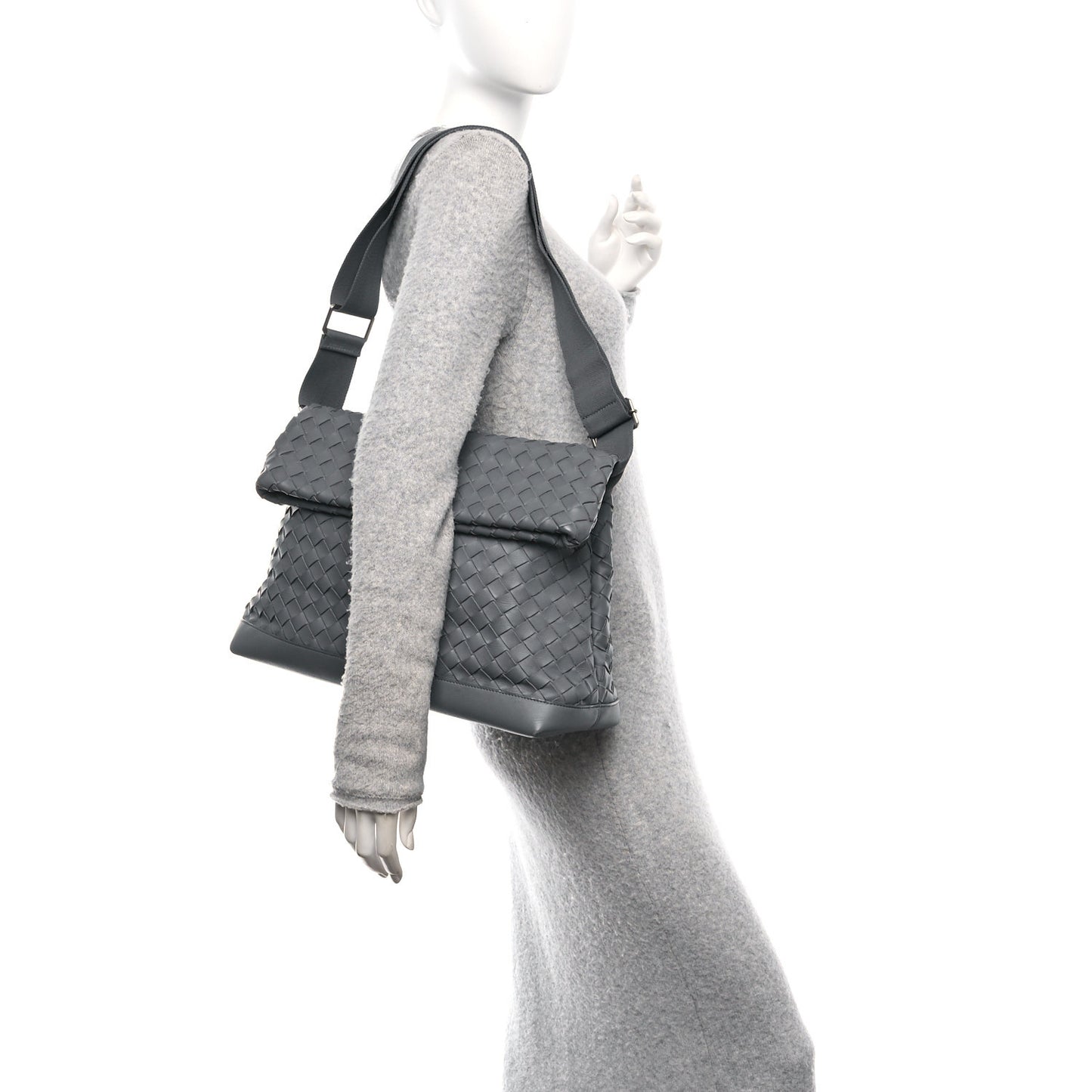 Nappa Intrecciato Large Fold Crossbody Messenger Thunder