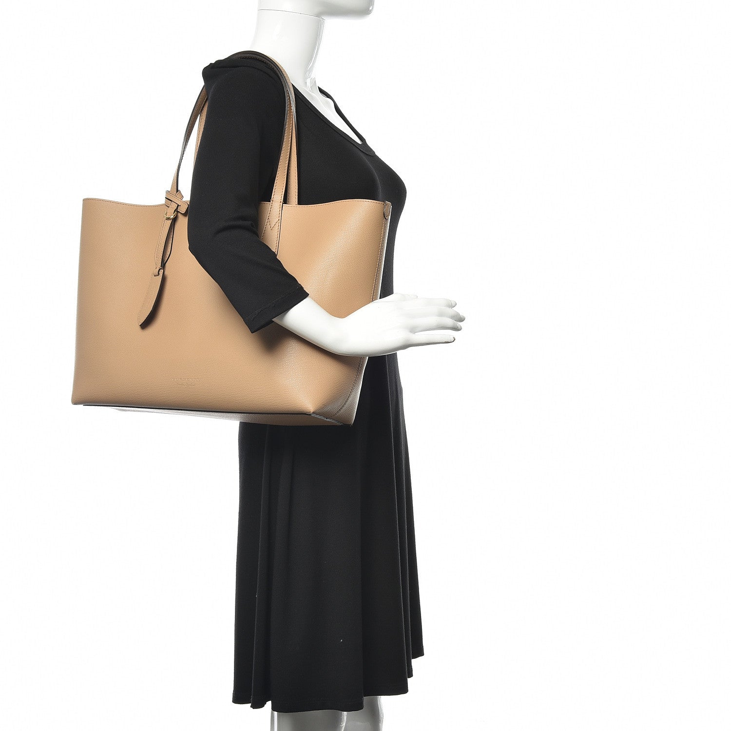 Burberry Grainy Calfskin Haymarket Check Medium Reversible Tote Camel 2 of 18