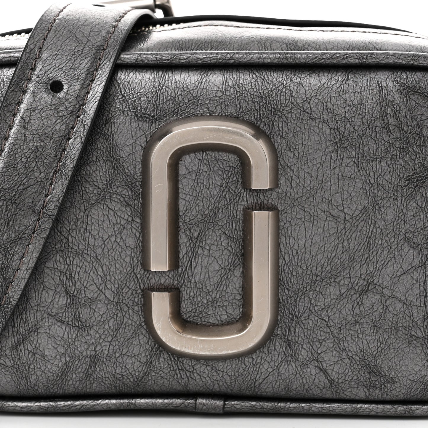 Calfskin Metallic Snapshot Camera Bag Grey