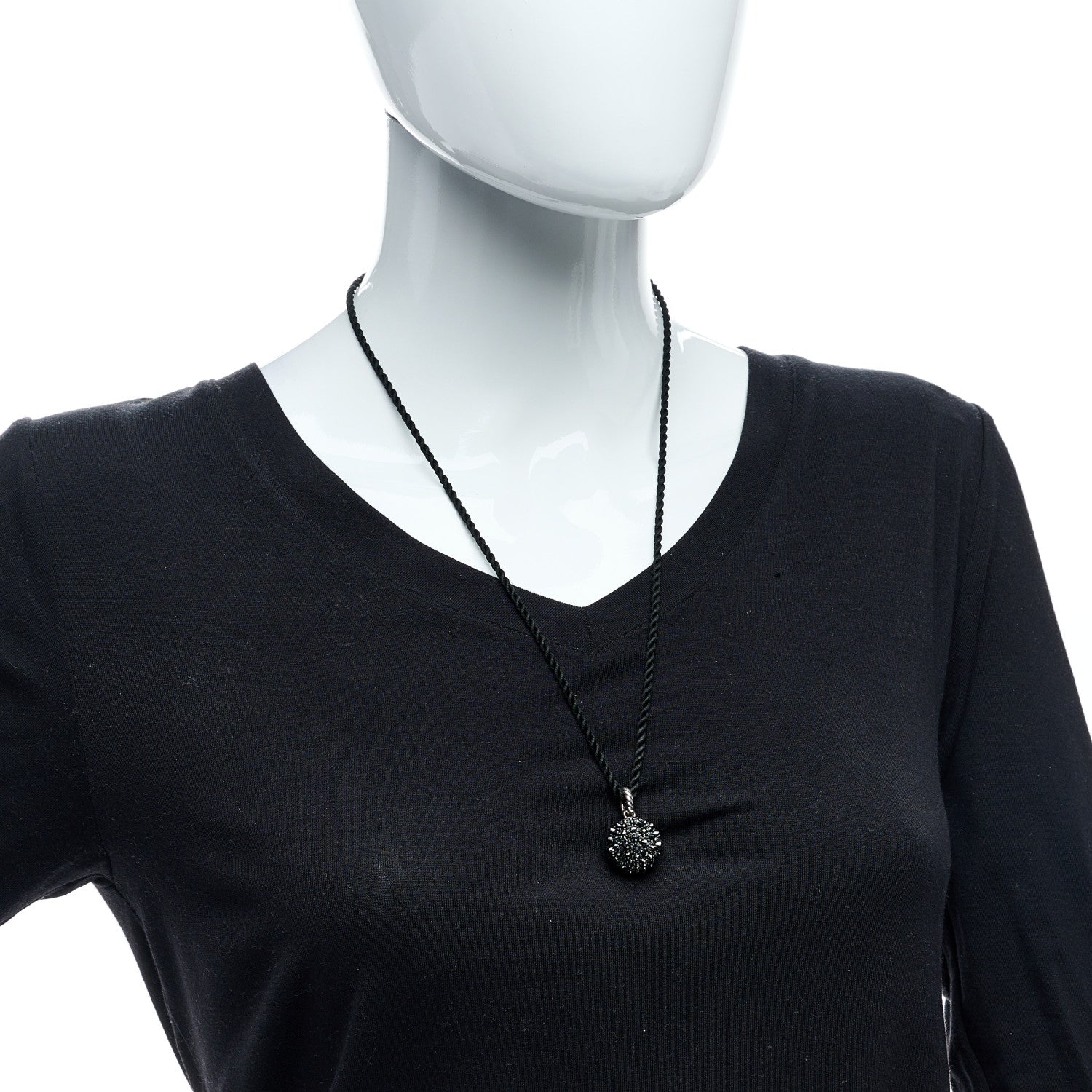 David Yurman Sterling Silver Hematine 20mm Cable Berries Pendant Cord Necklace Black 3 of 4